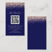 Carte D'accompagnement Rose Gold Parties scintillant QR Code Marine Détai (Devant / Derrière)