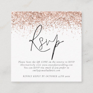 Carte D'accompagnement Rose Gold Parties scintillant QR Code Script Weddi
