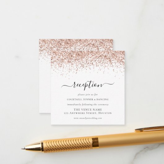 Carte D'accompagnement Rose Gold Parties scintillant Script Mariage Détai (Devant/Arrière en situation)