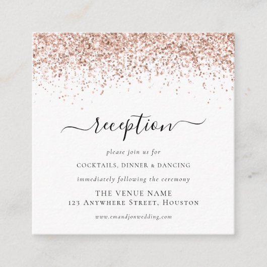 Carte D'accompagnement Rose Gold Parties scintillant Script Mariage Détai (Devant)