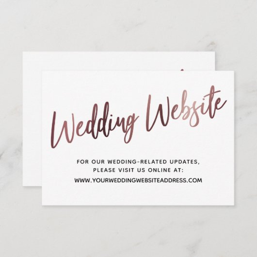 Carte D'accompagnement Rose Gold Script Mariage site Web Enregistrer la d (Devant / Derrière)