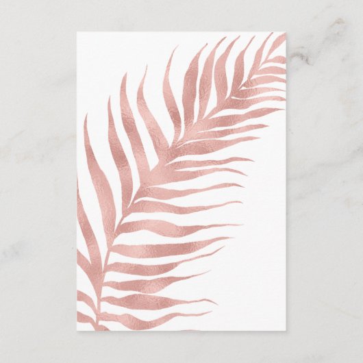Carte D'accompagnement Rose Gold Tropical Palm Leaf White Mariage Détails (Dos)
