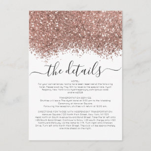 Carte D'accompagnement Rose Gold White Parties scintillant Confetti Détai