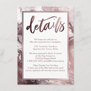 Carte D'accompagnement Rose Marbre Or Détails Mariage sur blanc