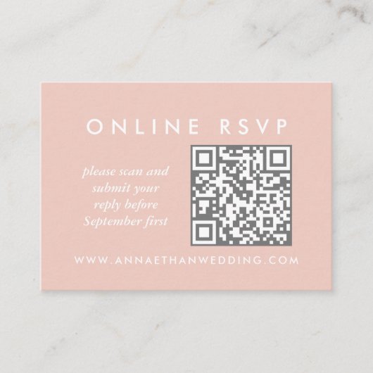 Carte D'accompagnement Rose moderne Anneaux or Mariage en ligne QR Code R (Devant)