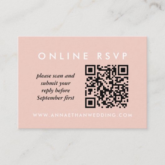 Carte D'accompagnement Rose moderne Anneaux or Mariage en ligne QR Code R (Devant)