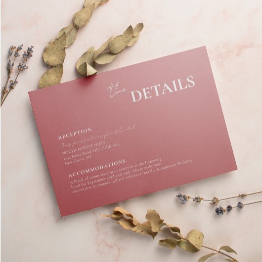 Carte D'accompagnement Rose moderne chic Dusty Script Mariage de typograp