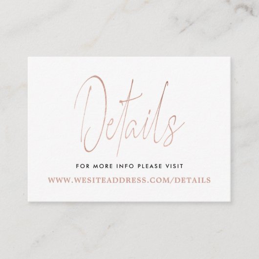 Carte D'accompagnement Rose moderne Gold Foil Détails du script (Devant)