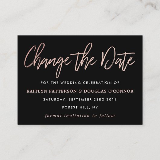 Carte D'accompagnement Rose Moderne Gold Foil Script Modifier La Date (Devant)