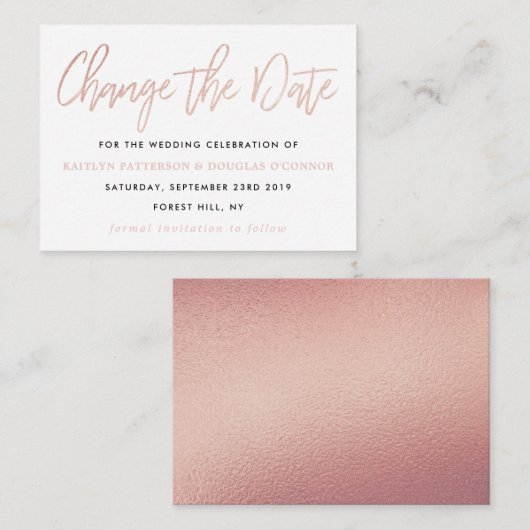 Carte D'accompagnement Rose Moderne Gold Foil Script Modifier La Date (Devant / Derrière)