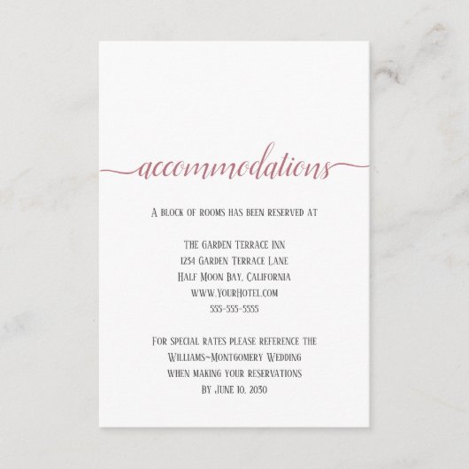 Carte D'accompagnement Rose moderne Gold Script Mariage Hébergements (Devant)