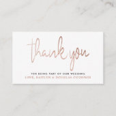 Carte D'accompagnement Rose moderne Merci Mariage de script de l'or  (Devant)