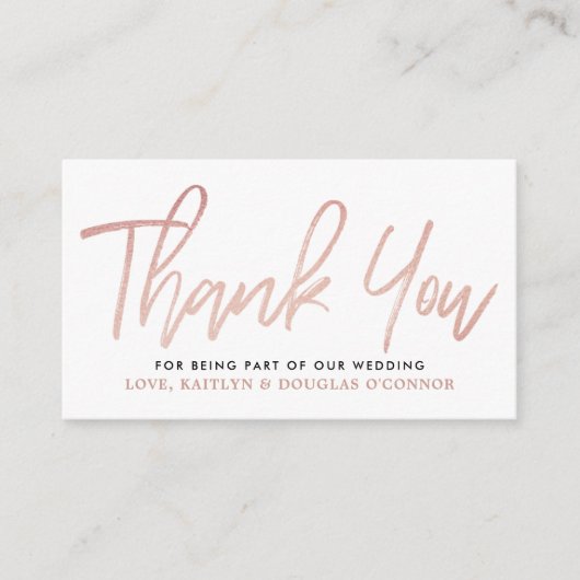 Carte D'accompagnement Rose moderne Merci Mariage de script de l'or (Devant)