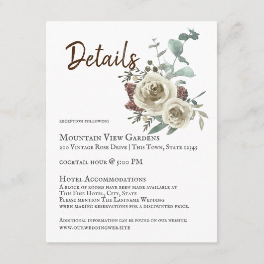 Carte D'accompagnement Rose naturel Woodsy Détails du Mariage (Devant)