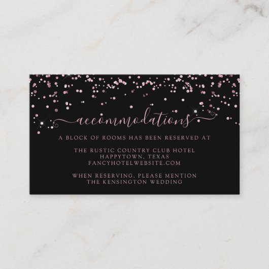 Carte D'accompagnement Rose Noir Gold Rose Parties scintillant Mariage Hé (Devant)