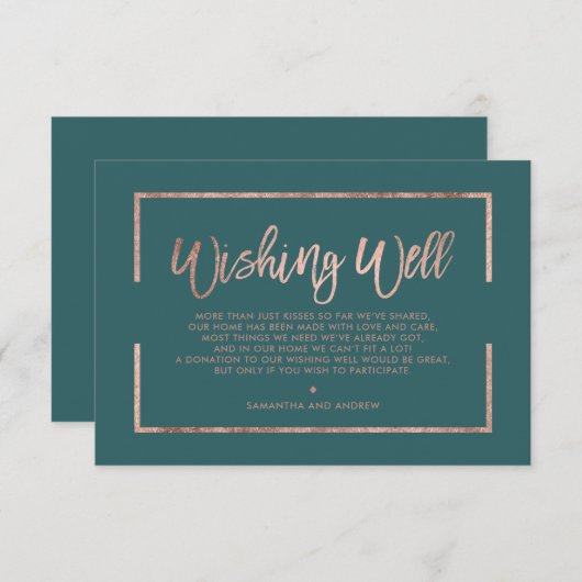 Carte D'accompagnement Rose or cadre script vert turquoise souhait bien (Devant / Derrière)