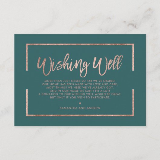 Carte D'accompagnement Rose or cadre script vert turquoise souhait bien (Devant)