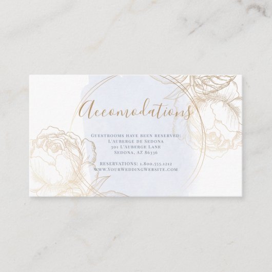 Carte D'accompagnement Rose or doré sur Aquarelle bleu poussière (Devant)