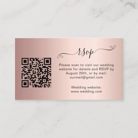 Carte D'accompagnement Rose or mariage réponse site web QR code RSVP (Dos)