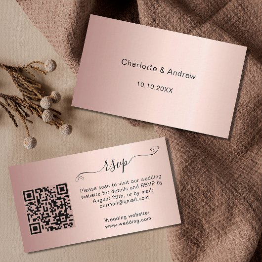 Carte D'accompagnement Rose or mariage réponse site web QR code RSVP
