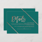 Carte D'accompagnement Rose or script strié vert mariage direction (Devant / Derrière)