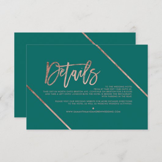 Carte D'accompagnement Rose or script strié vert mariage direction (Devant / Derrière)