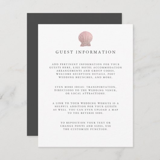 Carte D'accompagnement Rose or Seashell mariage côtier Détails sur l'invi (Devant / Derrière)