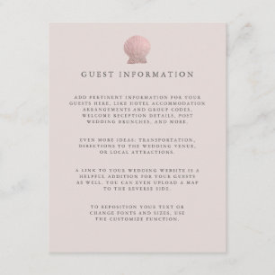 Carte D'accompagnement Rose or Seashell mariage côtier Détails sur l'invi