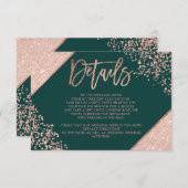 Carte D'accompagnement Rose or vert script mariage détails de direction (Devant / Derrière)