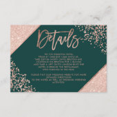 Carte D'accompagnement Rose or vert script mariage détails de direction (Devant)