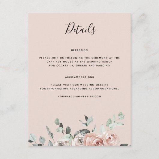 Carte D'accompagnement Rose Pâle Floral Rustique Eucalyptus (Devant)