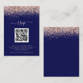 Carte D'accompagnement Rose Parties scintillant or QR Code Mariage Navy B (Devant / Derrière)