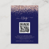 Carte D'accompagnement Rose Parties scintillant or QR Code Mariage Navy B (Devant)