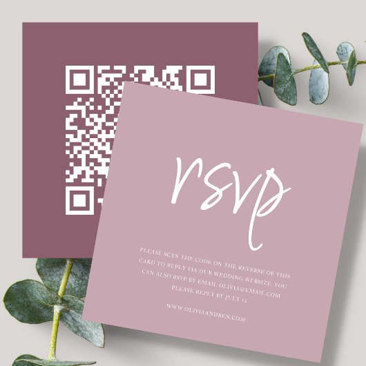 Carte D'accompagnement Rose Poussiéreux | Code QR | RSVP de Mariage