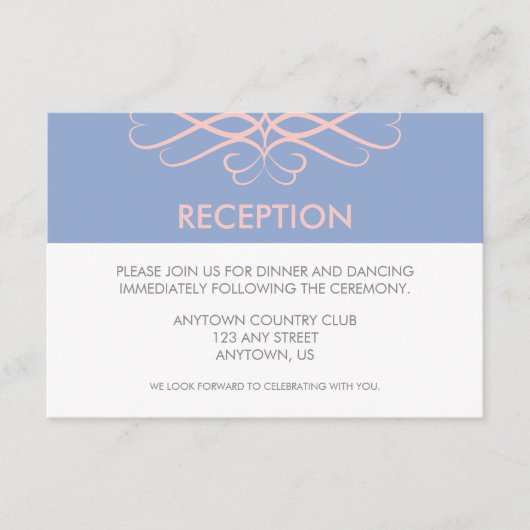 Carte D'accompagnement Rose Quartz et Bleu, Mariage aux Élégantes Flourit (Devant)