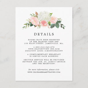 Carte D'accompagnement Rose Rose Blanc Floral Mariage Détails de l'invité