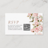 Carte D'accompagnement Rose rose et vert Feuille Mariage QR Code RSVP (Devant)