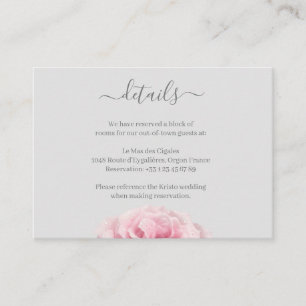 Carte D'accompagnement Rose rose Fleur Gris Floral Mariage Hotel Détail