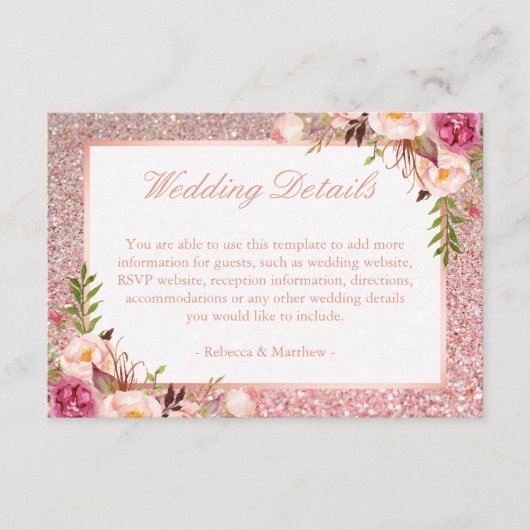 Carte D'accompagnement Rose rose Floral Gold Parties scintillant Mariage  (Devant)