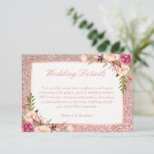 Carte D'accompagnement Rose rose Floral Gold Parties scintillant Mariage  (Debout devant)