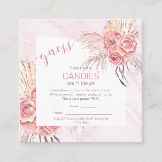 Carte D'accompagnement Rose rose pâle Pampas | Les bonbons dans le jeu Ja (Devant)