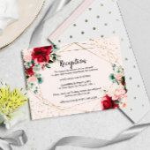 Carte D'accompagnement Rose rouge et or Aquarelle de mariage réception