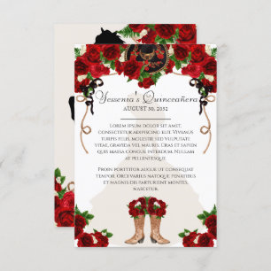 Carte D'accompagnement Rose rouge Floral Mariachi Charro Quinceanera Info