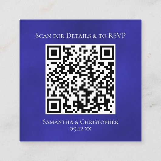 Carte D'accompagnement Rose Royal Blue Détails du Mariage et code QR RSVP (Dos)