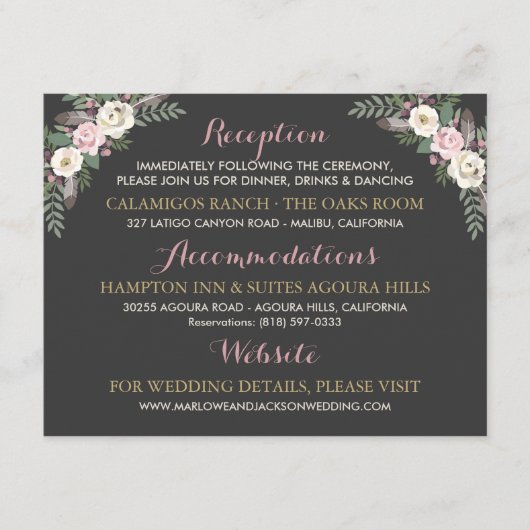 Carte D'accompagnement Rose sombre et Moody rose Mariage de bois floral (Devant)