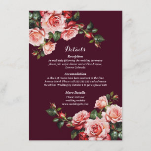 Carte D'accompagnement Rose sombre et rouge roses mariage bordeaux