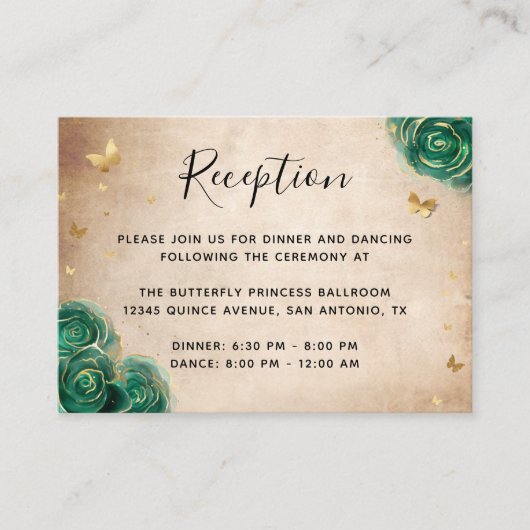 Carte D'accompagnement Rose verte et or détails élégants (Devant)