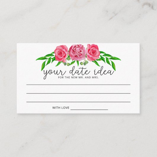 Carte D'accompagnement Roses aquarelle Idées de soirée en amoureux \ Pot (Devant)