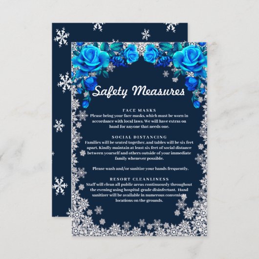 Carte D'accompagnement Roses Bleues Brillantes Mesure de Sécurité Flocon  (Devant / Derrière)