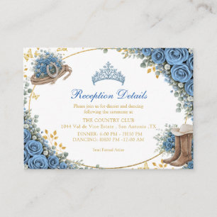 Carte D'accompagnement Roses bleues occidentales Quinceañera Country doré